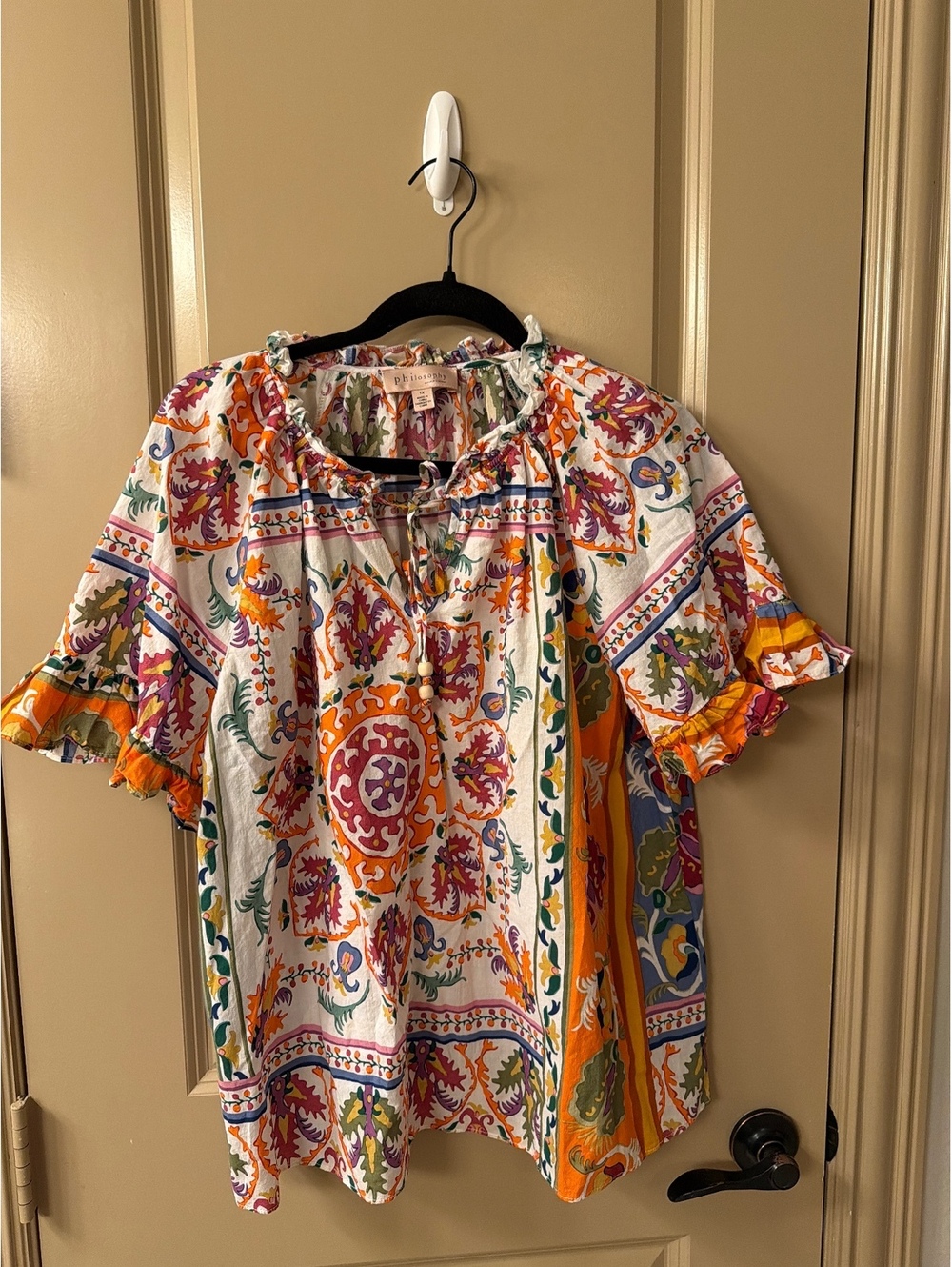 Philosophy Women's Plus Size 1X Bohemian Floral Print Peasant Blouse with Ruffle